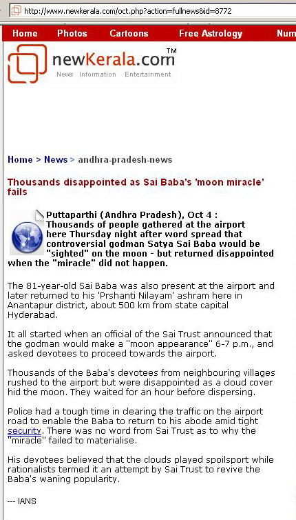 New Kerala: Sai Baba  moon scam reported